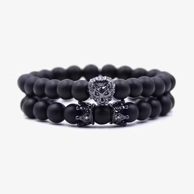 Lion x 2 Crowns 2pcs Matt Beads Bracelet Set (EGBT254)