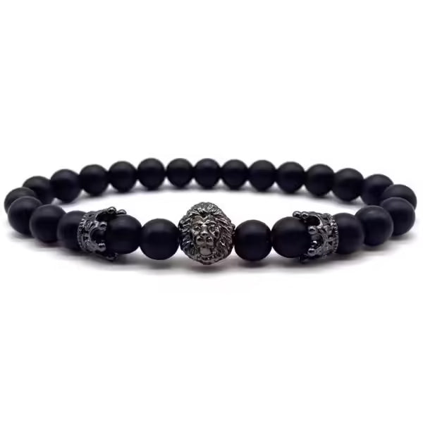 Lion x Crowns Black Beads Bracelet (EGBT185)