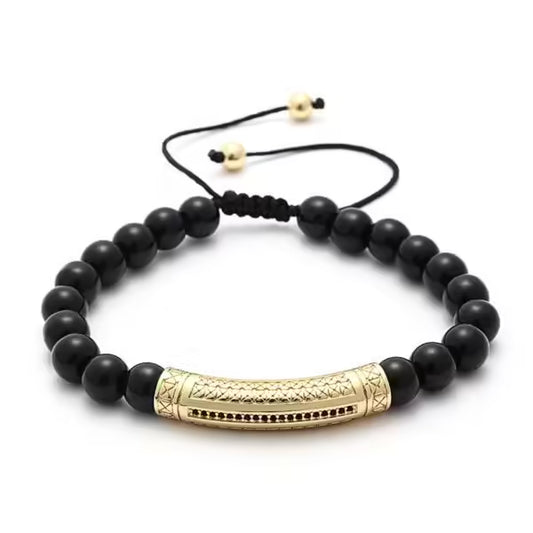 Bracelet Shamballa à breloques tubulaires longues et perles mates, taille ajustable (EGBT201)