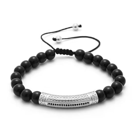 Bracelet Shamballa à breloques tubulaires longues et perles mates, taille ajustable (EGBT201)