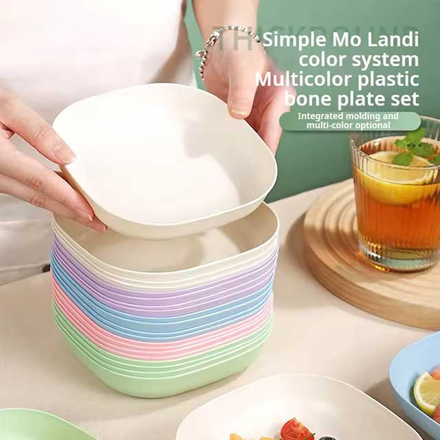 10Pcs Multi-Function Spit Bone Dish Set - Food Grade Plastic, Round & Square Household Garbage Plates for Dining Table