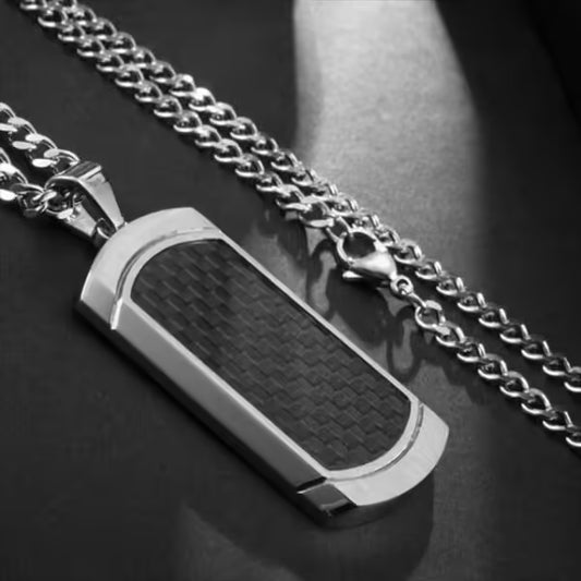 Collier chaîne homme luxueux en fibre de carbone et acier inoxydable (EGN021)