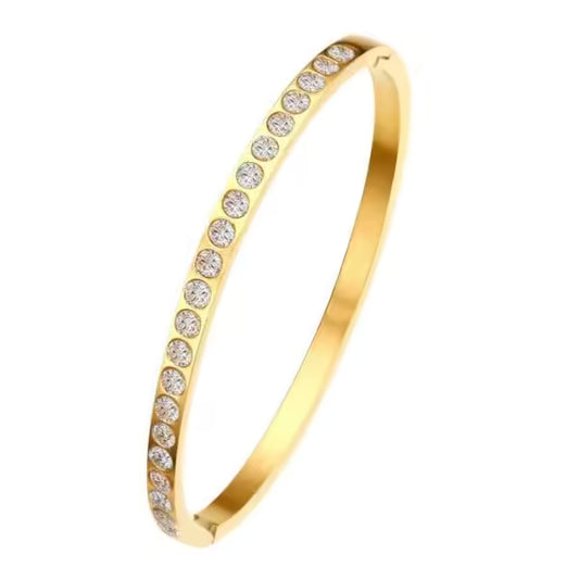 Bracelet jonc luxueux en acier inoxydable pavé de zircon pour femme (EGBT364)