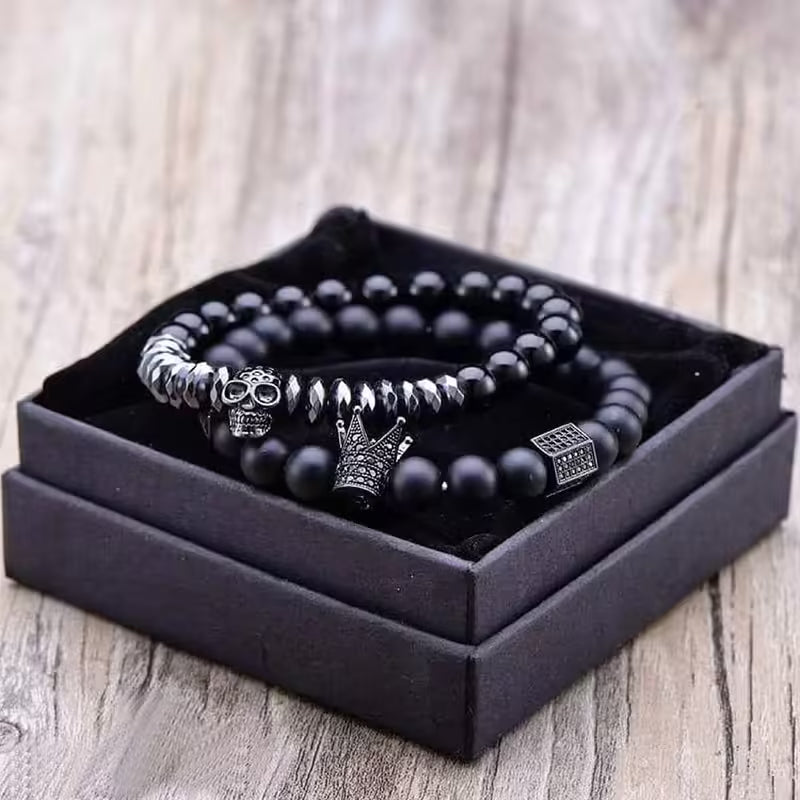 Ensemble de bracelets de luxe Couronne et Crâne (EGBT208)