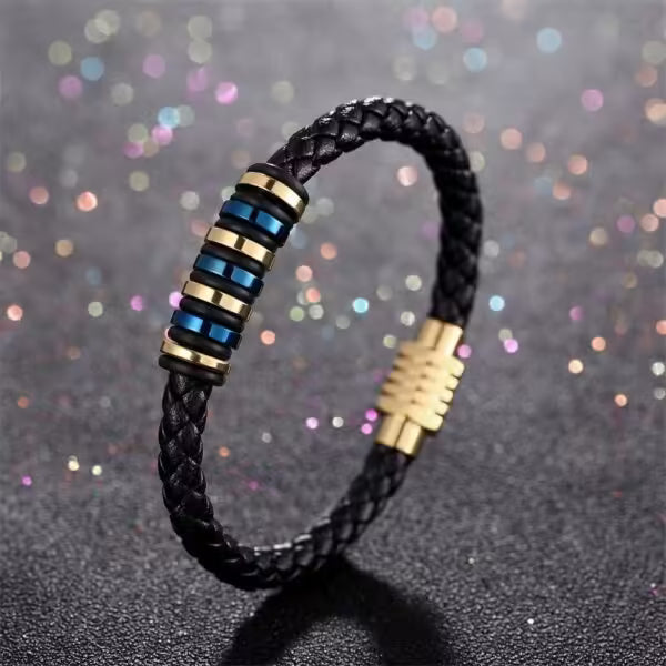 Bracelet en cuir de luxe pour homme, tendance et fait main, avec boucle magnétique en acier inoxydable (EGBT049)