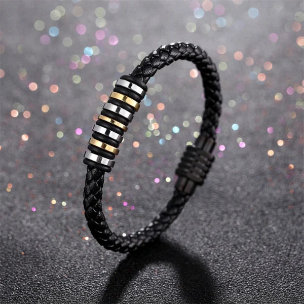 Luxury Leather Men Bracelet Trendy Handmade Stainless Steel Magnetic Buckle Leather Bracelet For Men (EGBT049)