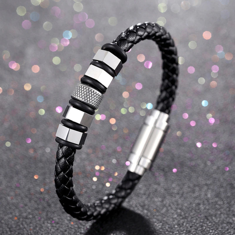 Luxury Leather Men Bracelet Trendy Handmade Stainless Steel Magnetic Buckle Leather Bracelet For Men (EGBT049)