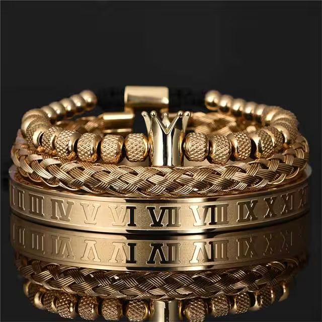 Bracelet de luxe pour homme en acier inoxydable avec breloque couronne royale romaine (EGBT173)