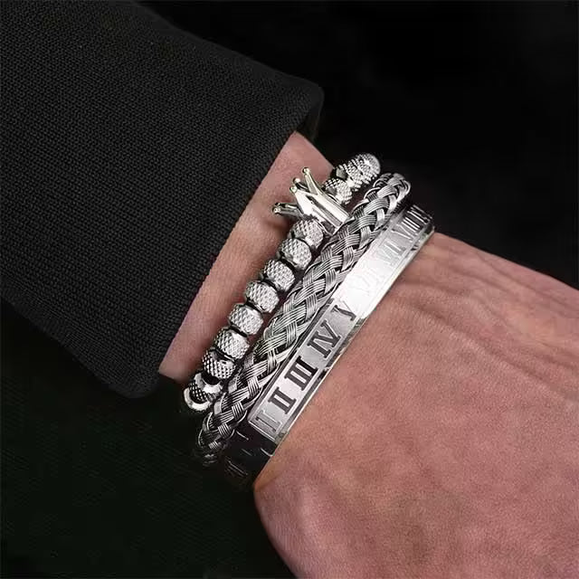 Bracelet de luxe pour homme en acier inoxydable avec breloque couronne royale romaine (EGBT173)