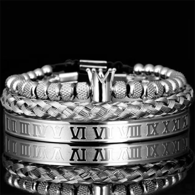 Bracelet de luxe pour homme en acier inoxydable avec breloque couronne royale romaine (EGBT173)