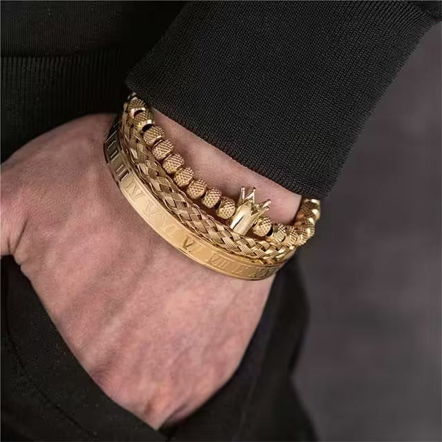 Bracelet de luxe pour homme en acier inoxydable avec breloque couronne royale romaine (EGBT173)