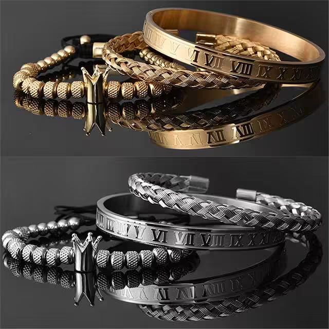 Bracelet de luxe pour homme en acier inoxydable avec breloque couronne royale romaine (EGBT173)
