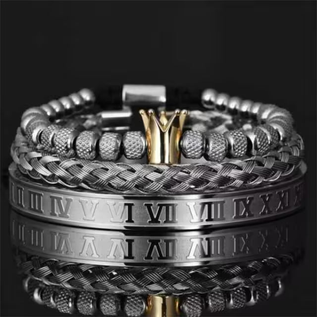 Bracelet de luxe pour homme en acier inoxydable avec breloque couronne royale romaine (EGBT173)