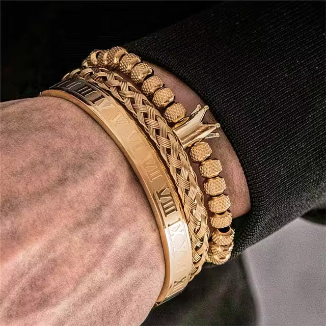 Bracelet de luxe pour homme en acier inoxydable avec breloque couronne royale romaine (EGBT173)