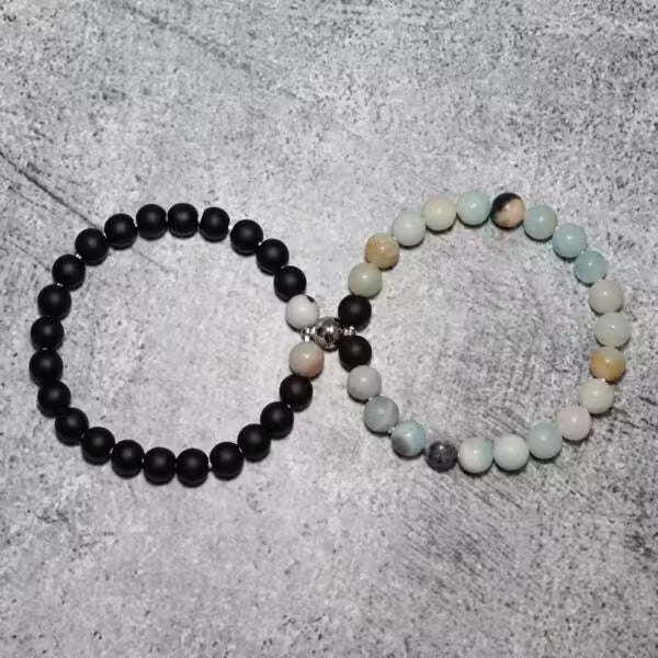 Magnetic Link Couple Distance Beads Bracelets (EGBT215)