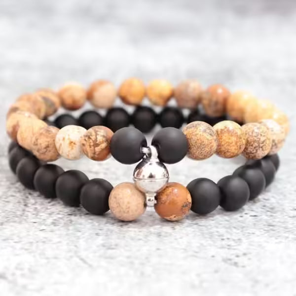 Magnetic Link Couple Distance Beads Bracelets (EGBT215)
