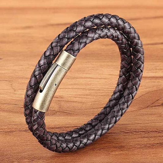 magnetic lock double layer men leather bracelet egbt058 featured img