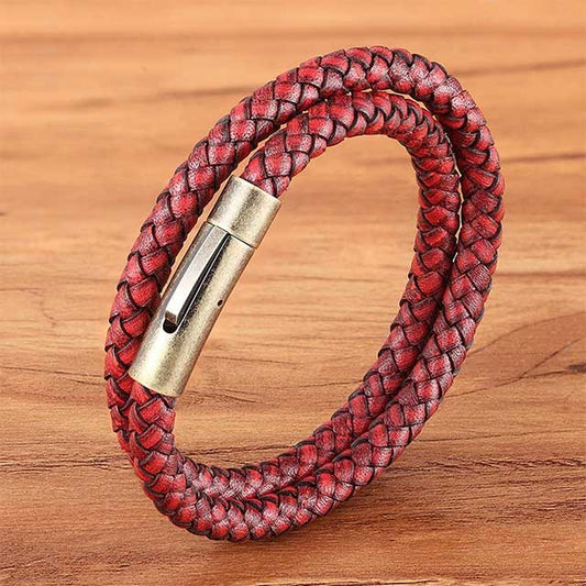 magnetic lock double layer men leather bracelet egbt058 gallery img 1
