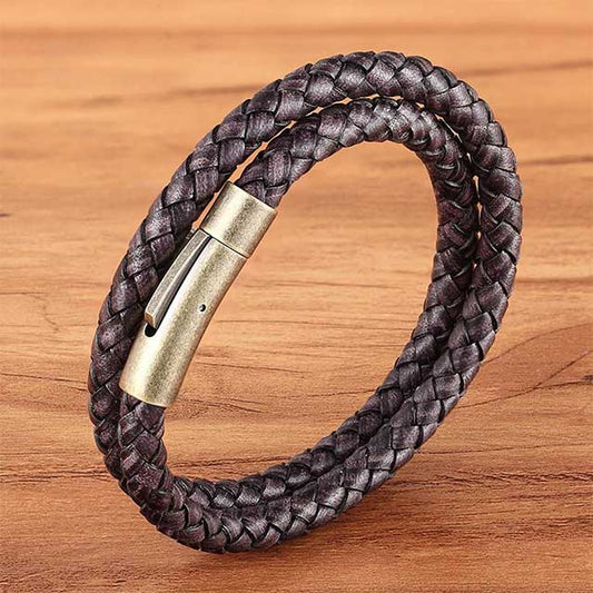 magnetic lock double layer men leather bracelet egbt058 gallery img 2