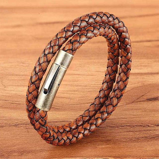 magnetic lock double layer men leather bracelet egbt058 gallery img 4