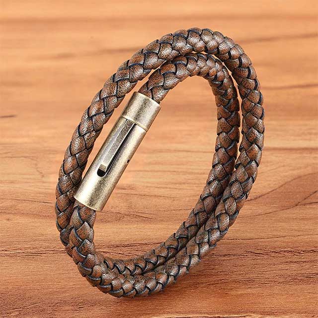 magnetic lock double layer men leather bracelet egbt058 gallery img 5