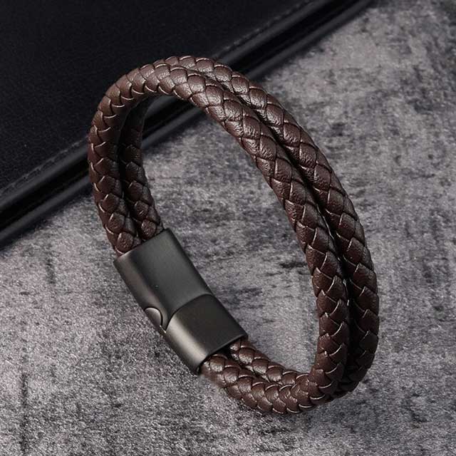 magnetic lock thick strap men leather bracelet egbt095 gallery img 1