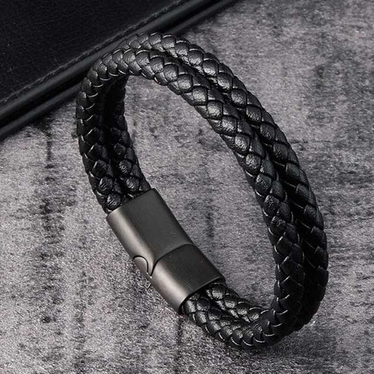 magnetic lock thick strap men leather bracelet egbt095 gallery img 2