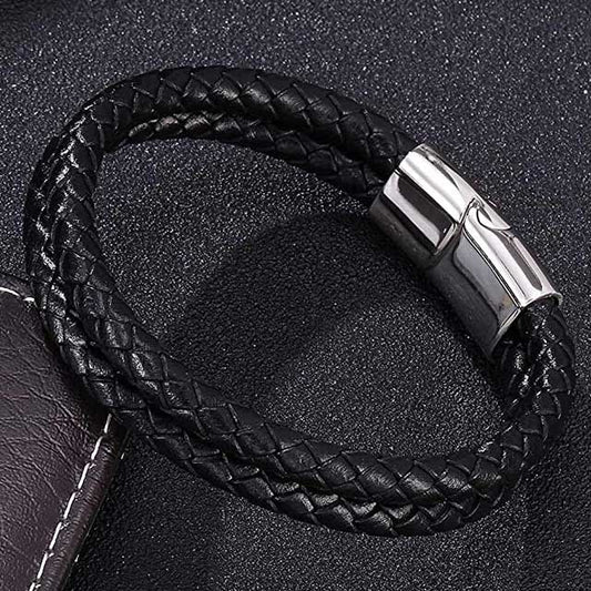 magnetic lock thick strap men leather bracelet egbt095 gallery img 3