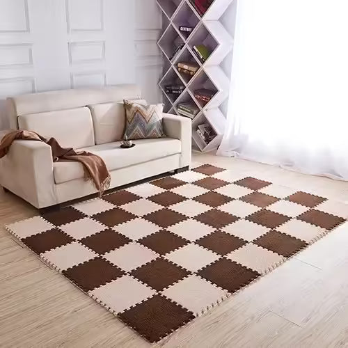 Tapis de sol en velours doux, 1 pièce, forme puzzle en mousse, idéal pour la chambre et la maison - Design élégant en suédine