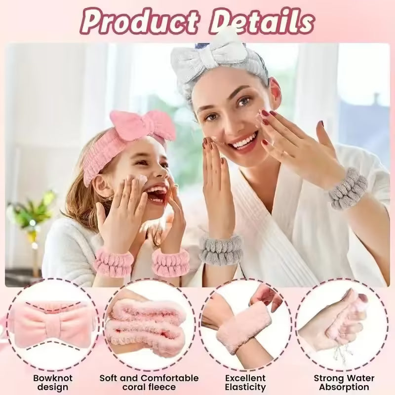 3pcs Microfiber Headbands & Wristbands Set - Soft & Absorbent Bath, Makeup & Fitness Hairbands and Wrist Towels