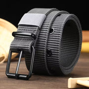 Ceinture en toile perforée pour homme avec boucle à ardillon, style coréen, ceinture jeune polyvalente pour jeans et activités de plein air, ceinture ajustable extra longue (gris)