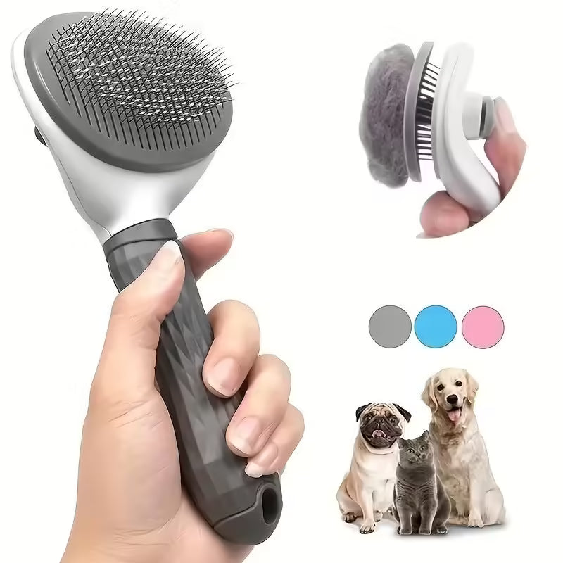 Pet Hair Removal Brush Stainless Steel Dog Hair Comb with Automatic Shedding for Easy Grooming
