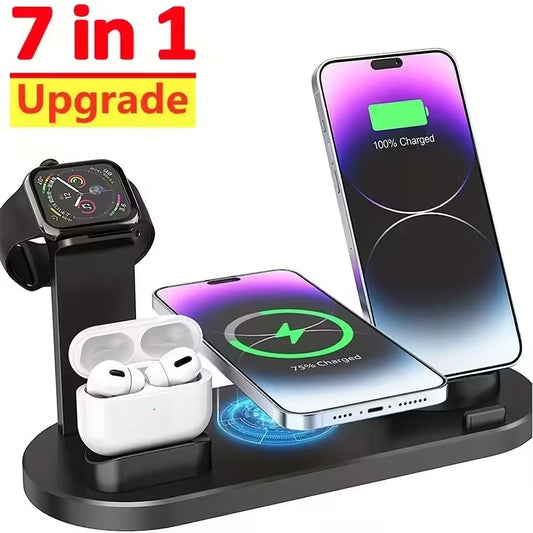 30W 7-in-1 Wireless Charger Stand Pad Fast Charging Dock Station for iPhone 14/13/12 Pro Max, Apple Watch, AirPods Pro, iWatch 8/7