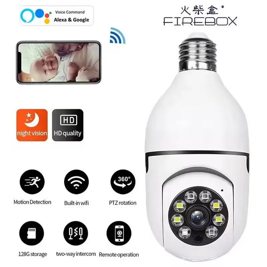 5G Bulb E27 Surveillance Camera - Full Color Night Vision, Automatic Human Tracking & Zoom, Indoor Wi-Fi Security Monitor