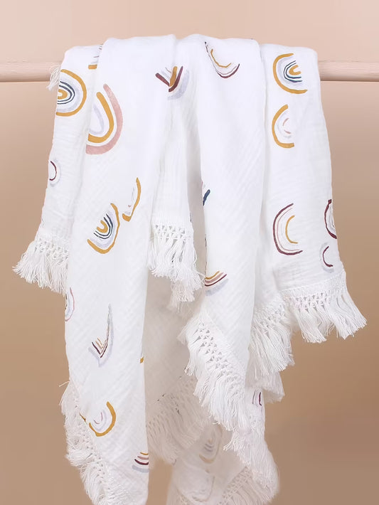 Couverture bébé en tricot de coton arc-en-ciel à franges | Douce, épaisse et confortable | Idéale pour les filles et les garçons | Linge de lit chaud pour nourrissons 