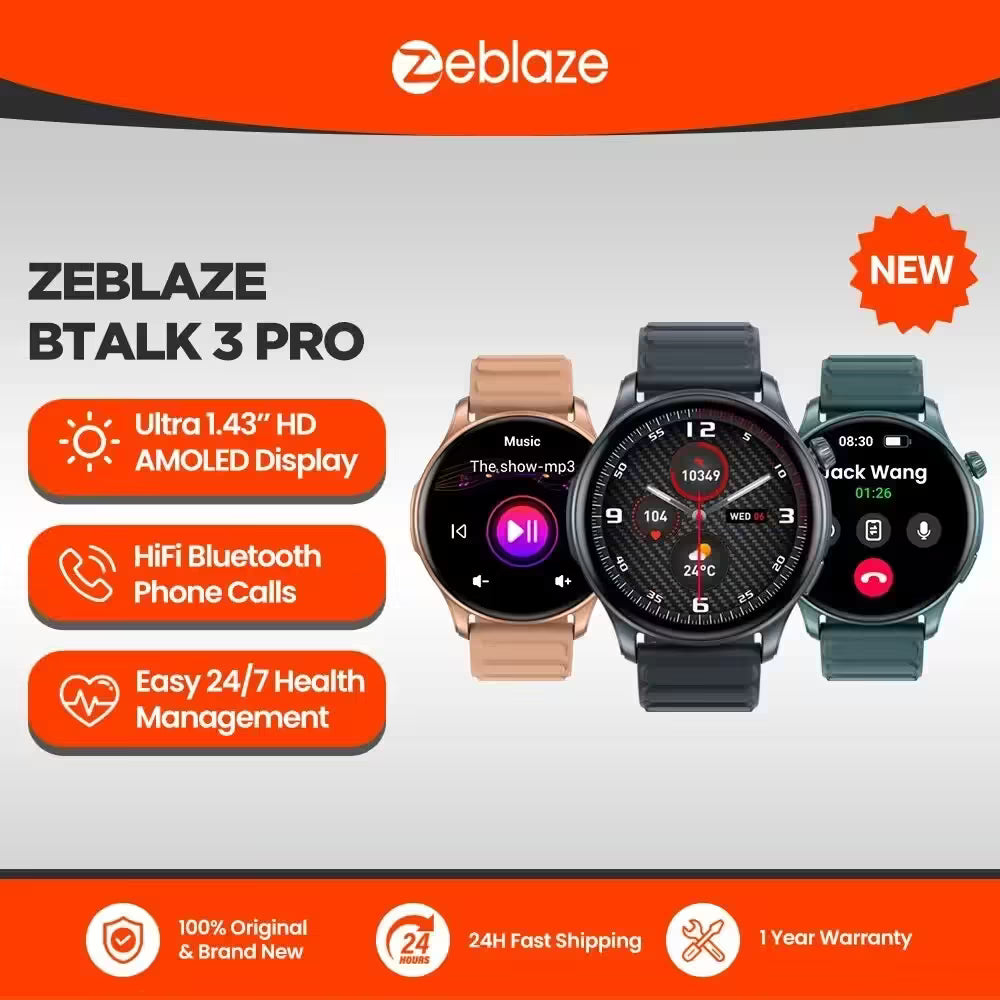 [World Premiere] Zeblaze Btalk 3 Pro Smart Watch - AMOLED Display, Hi-Fi Bluetooth Calls, Health & Fitness Tracking - Stylish & Functional