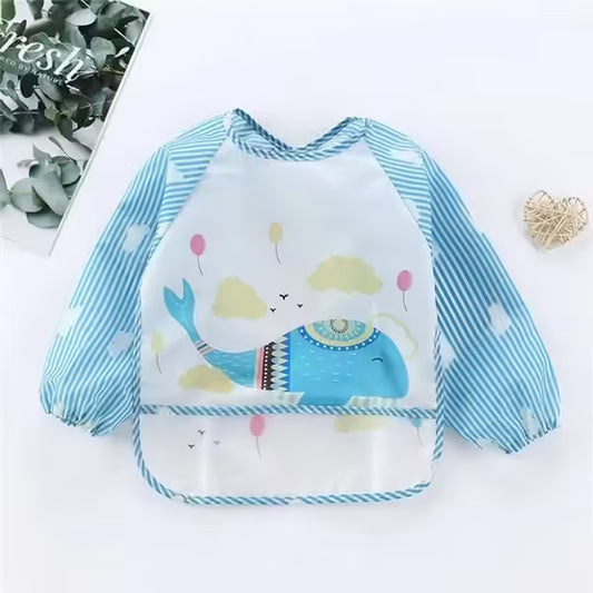 Baby Long Sleeve Waterproof Scarf Toddler Art Smock Feeding Bib Apron with Pocket | Infant Boys & Girls Burp Cloth Banana Bibs (1-3 Years)