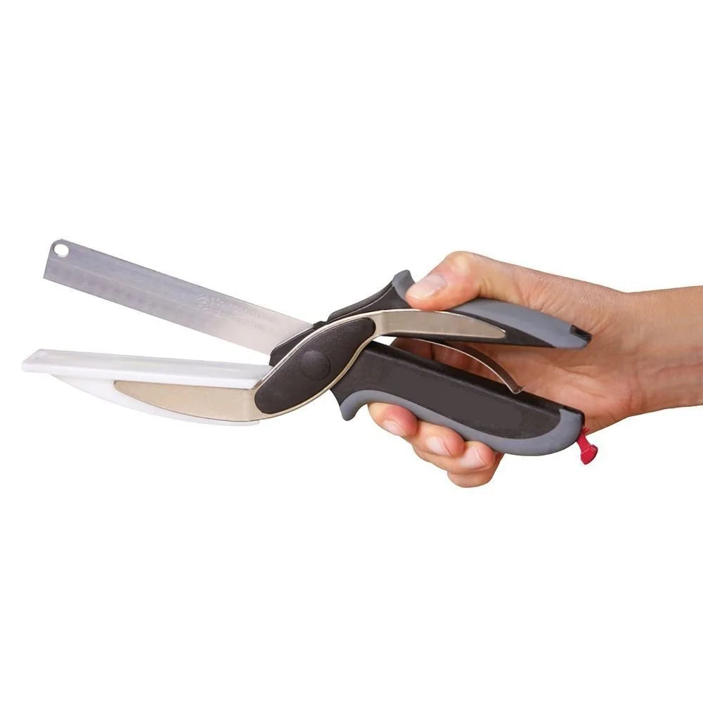 Kitchen Food Cutter Clever Scissors Multipurpose Stainless Steel Vegetable Slicer & Fruit Cutter Knife with Built-in Cutting Board