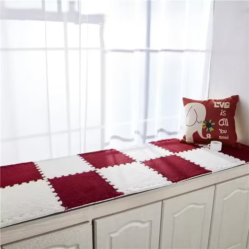 1 Piece Soft Velvet Floor Mat Puzzle Foam Pad for Bedroom and Household - Elegant Suede Carpet Design