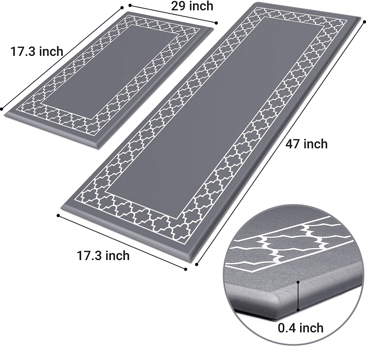 8mm Thickness Anti-Fatigue PVC BLUE COLOR (45*75+45*120cm) 2 Pcs/Set Waterproof Rectangular Kitchen Mat