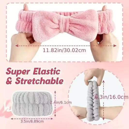 3pcs Microfiber Headbands & Wristbands Set - Soft & Absorbent Bath, Makeup & Fitness Hairbands and Wrist Towels