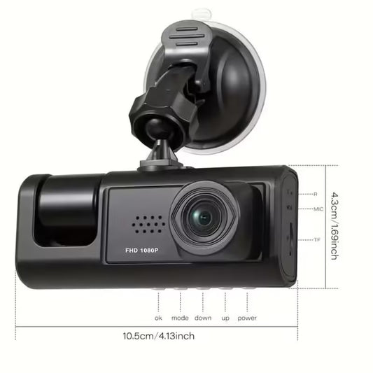 1080P HD Dash Cam with 3-Lens Camera, IR Night Vision, Loop Recording & Reverse Image Vehicle DVR Recorder