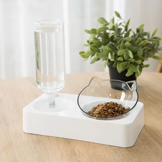 2-in-1 Pet Feeder – Automatic Water Dispenser with Removable Stainless Steel Bowls