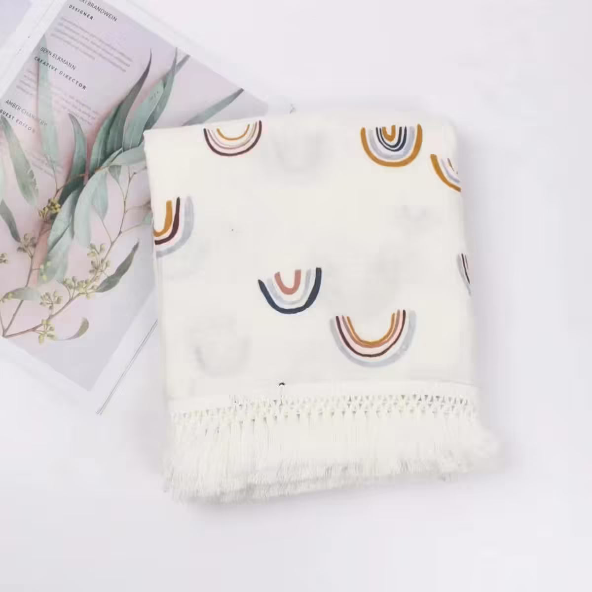 Fringed Cotton Rainbow Knit Baby Blanket Soft, Thick & Cozy Swaddle for Girls and Boys | Warm Bedding for Infants