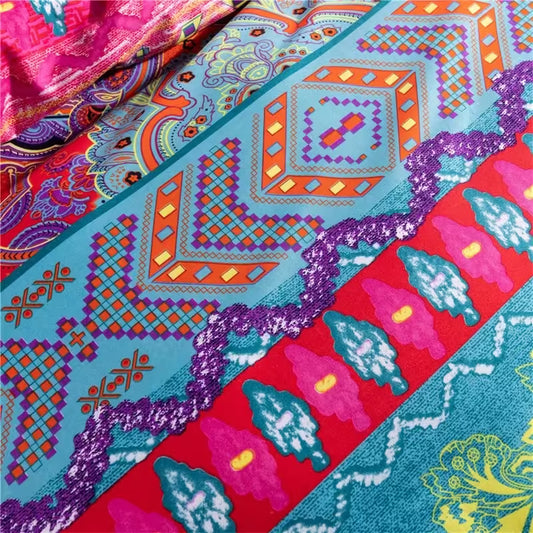 Parure de lit style bohème, format king size – Design européen élégant avec taies d'oreiller (3 pièces / ensemble)