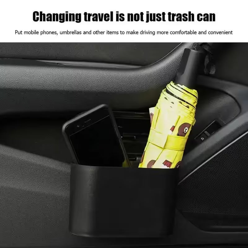 Portable Car Storage Box & Trash Can with Lid Waterproof Plastic Mobile Garbage Bin