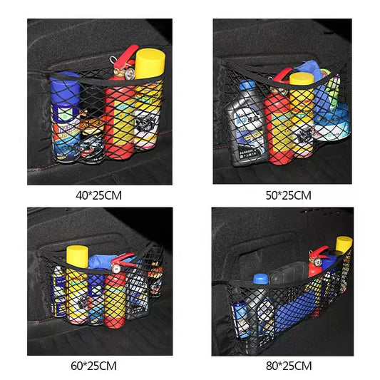 Universal Car Trunk Organizer Net – Elastic Mesh Storage Bag with Magic Stickers