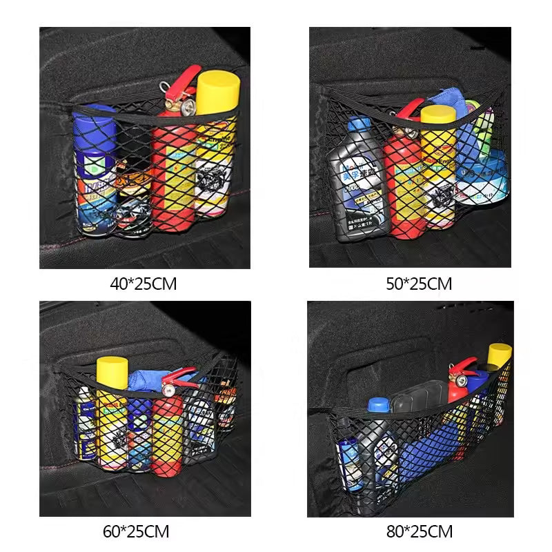 Filet de rangement universel pour coffre de voiture – Sac de rangement en maille élastique avec fermetures auto-agrippantes
