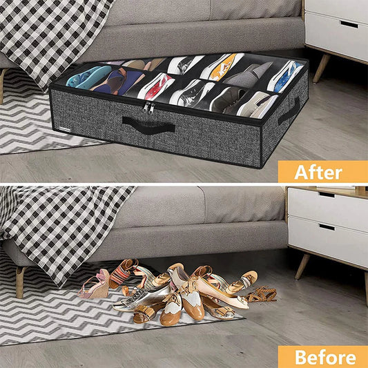 Foldable Shoe Storage Cube Bins Cheap Under Bed Shoe Organizer Box with Handles for Easy Access