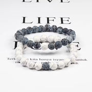 Couples Distance Bracelet Set Black & White Natural Lava Stone and Tiger Eye Beaded Yoga Bracelets for Men and Women, Elastic Rope Jewelry